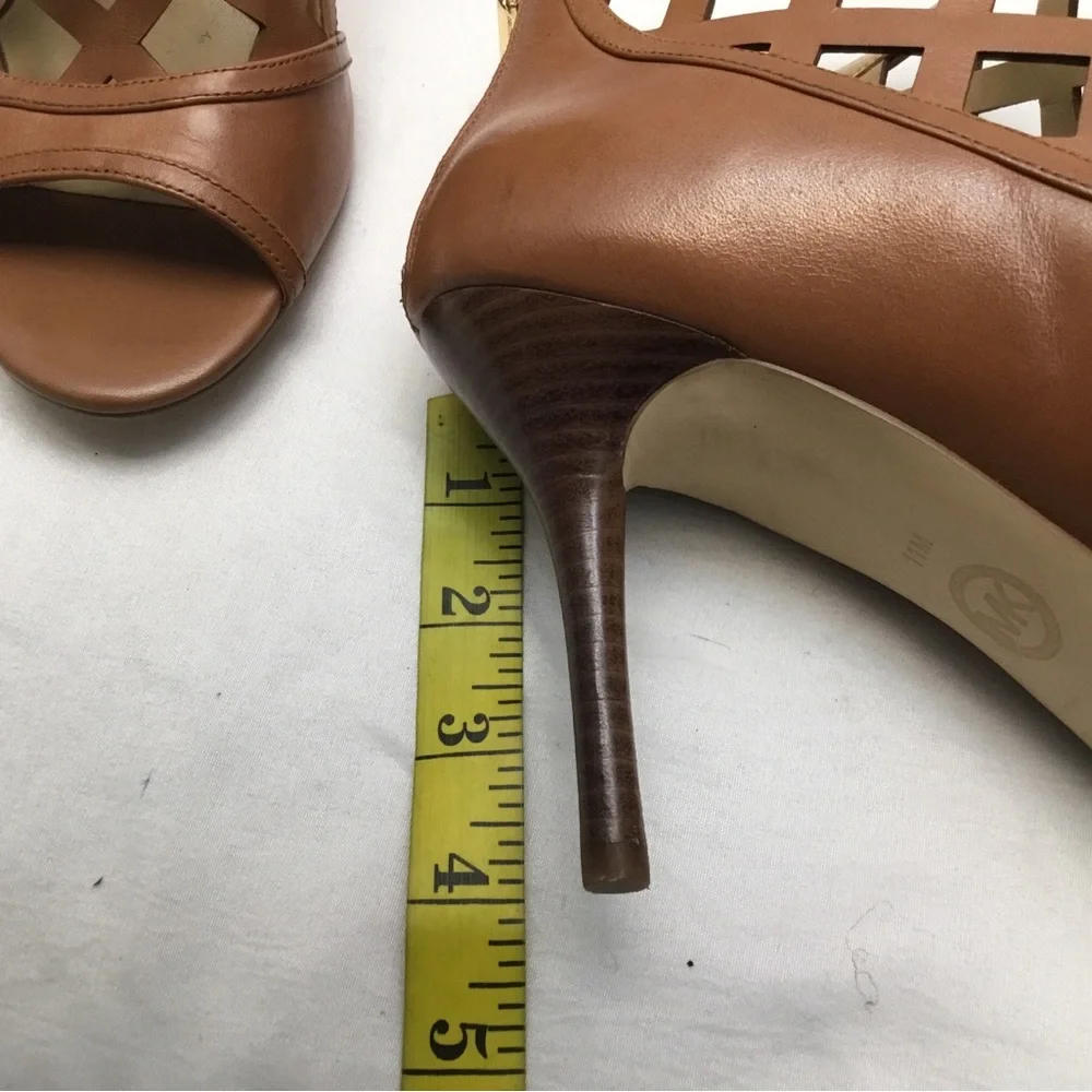 Michael Kors tan High Heel Peep-Toe Booties with Lattice Design - Picture 9 of 13